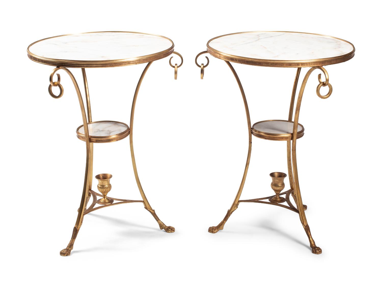 A Pair of Gilt Bronze and White Marble Guéridon Tables