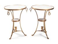 A Pair of Gilt Bronze and White Marble Guéridon Tables