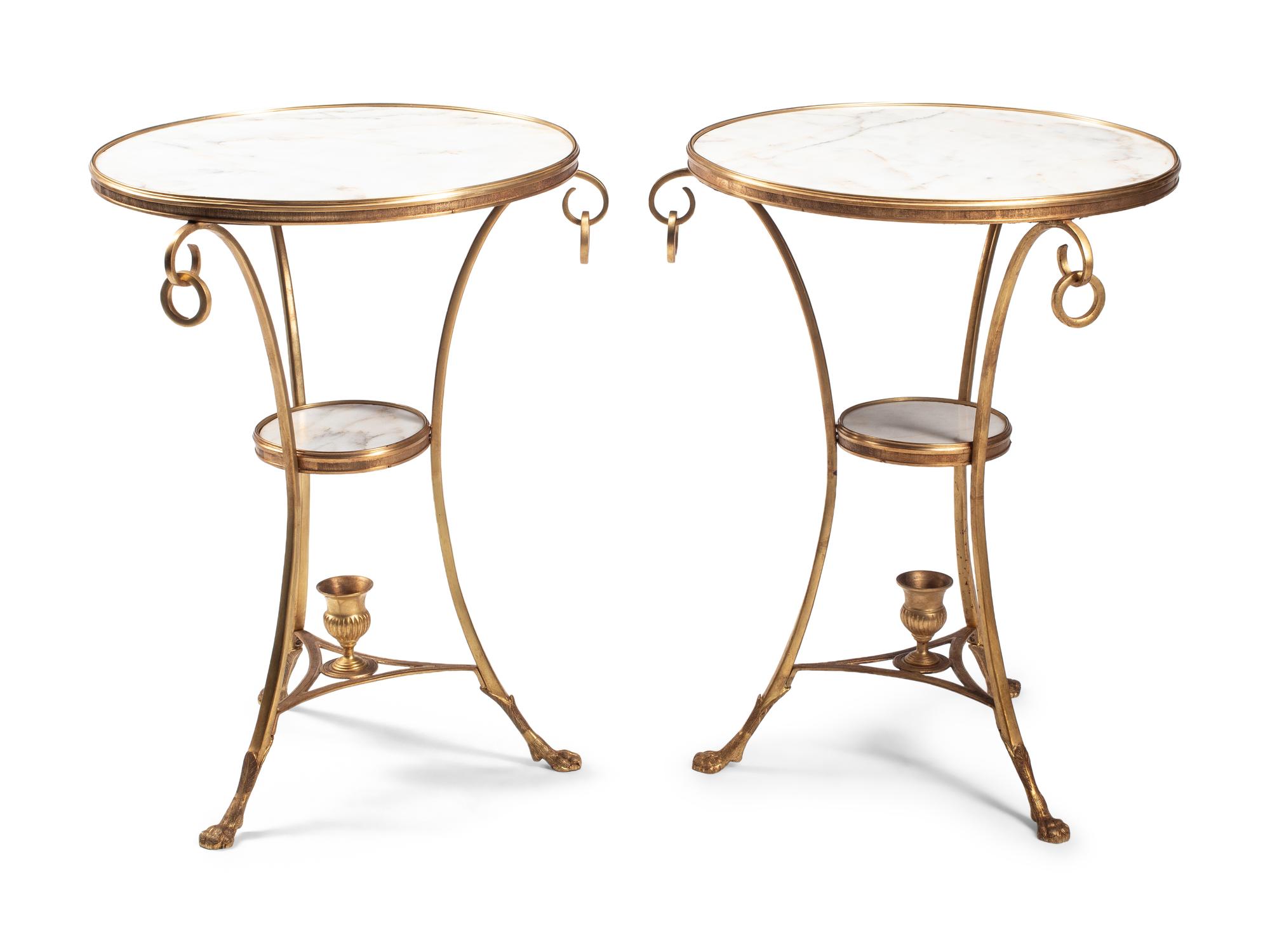 A Pair of Gilt Bronze and White Marble Guéridon Tables