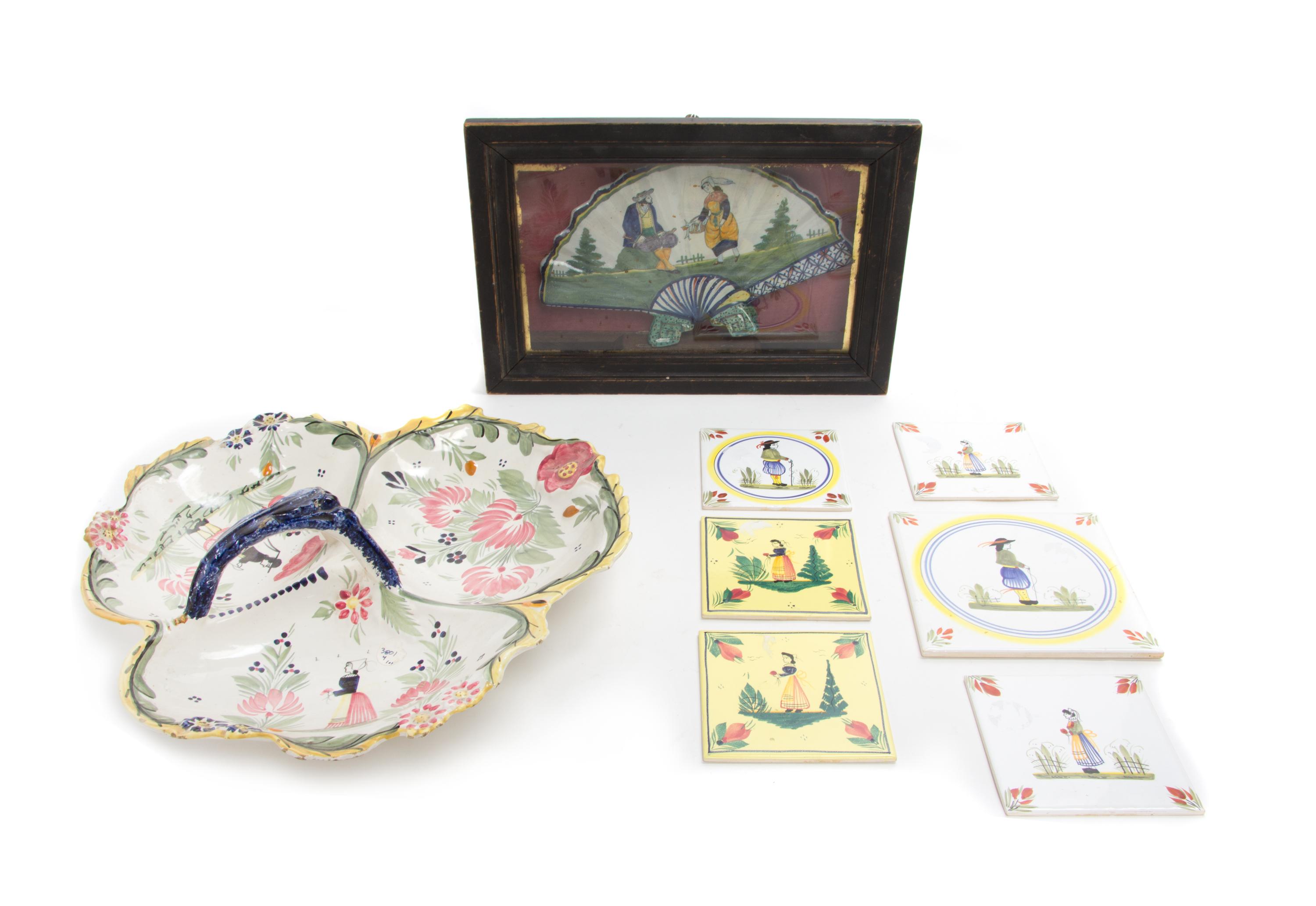 A Group of Eight Quimper Pottery Articles Width of serving dish 13 1/4 inches.