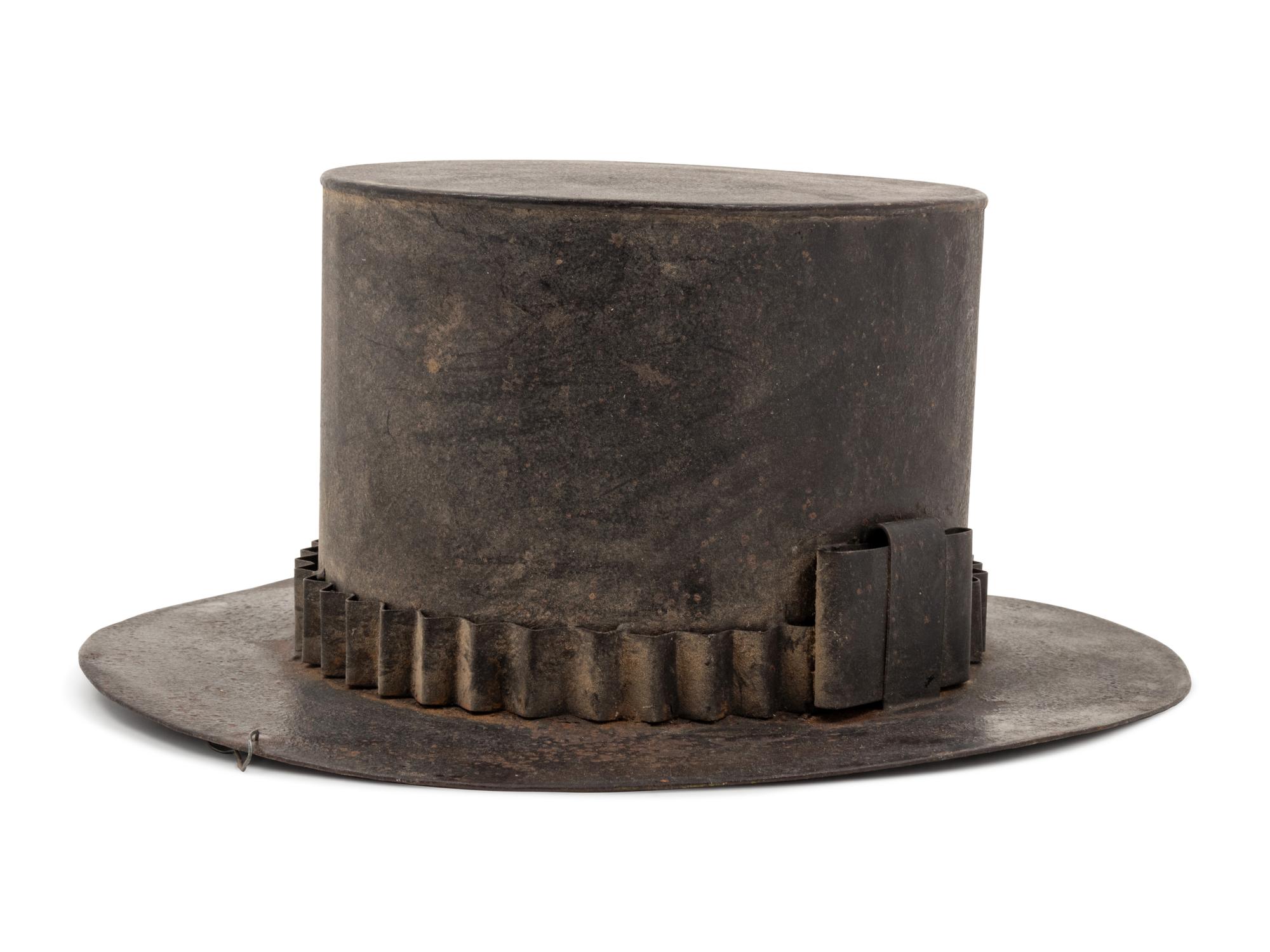 An American Black-Painted Sheet Iron Hatters Trade Sign