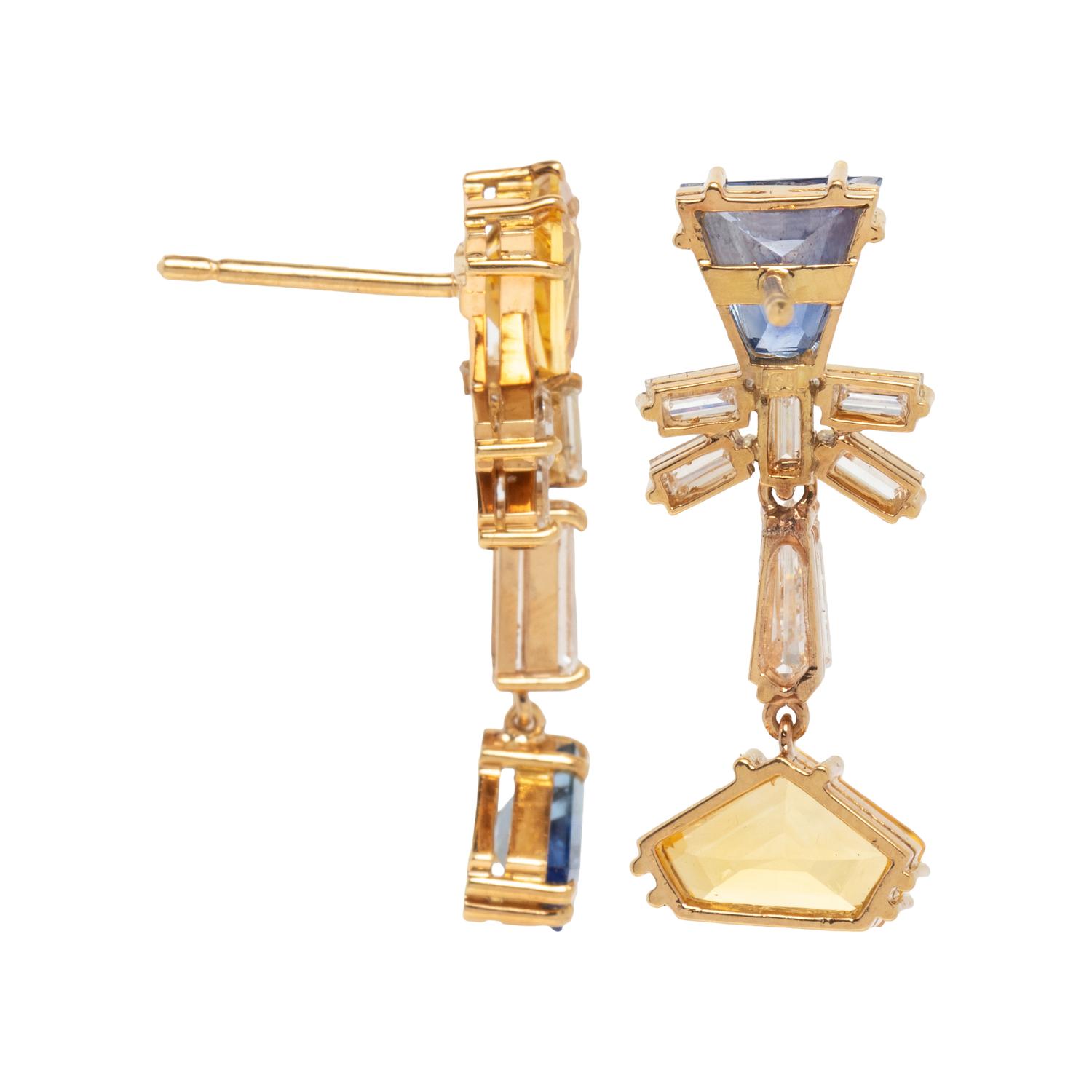 YELLOW SAPPHIRE, SAPPHIRE AND DIAMOND EARRINGS