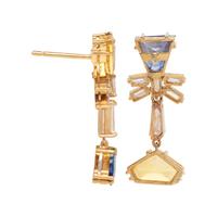 YELLOW SAPPHIRE, SAPPHIRE AND DIAMOND EARRINGS