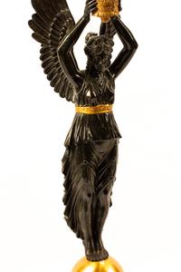A Pair of Empire Style Gilt and Patinated Bronze Five-Light Candelabra