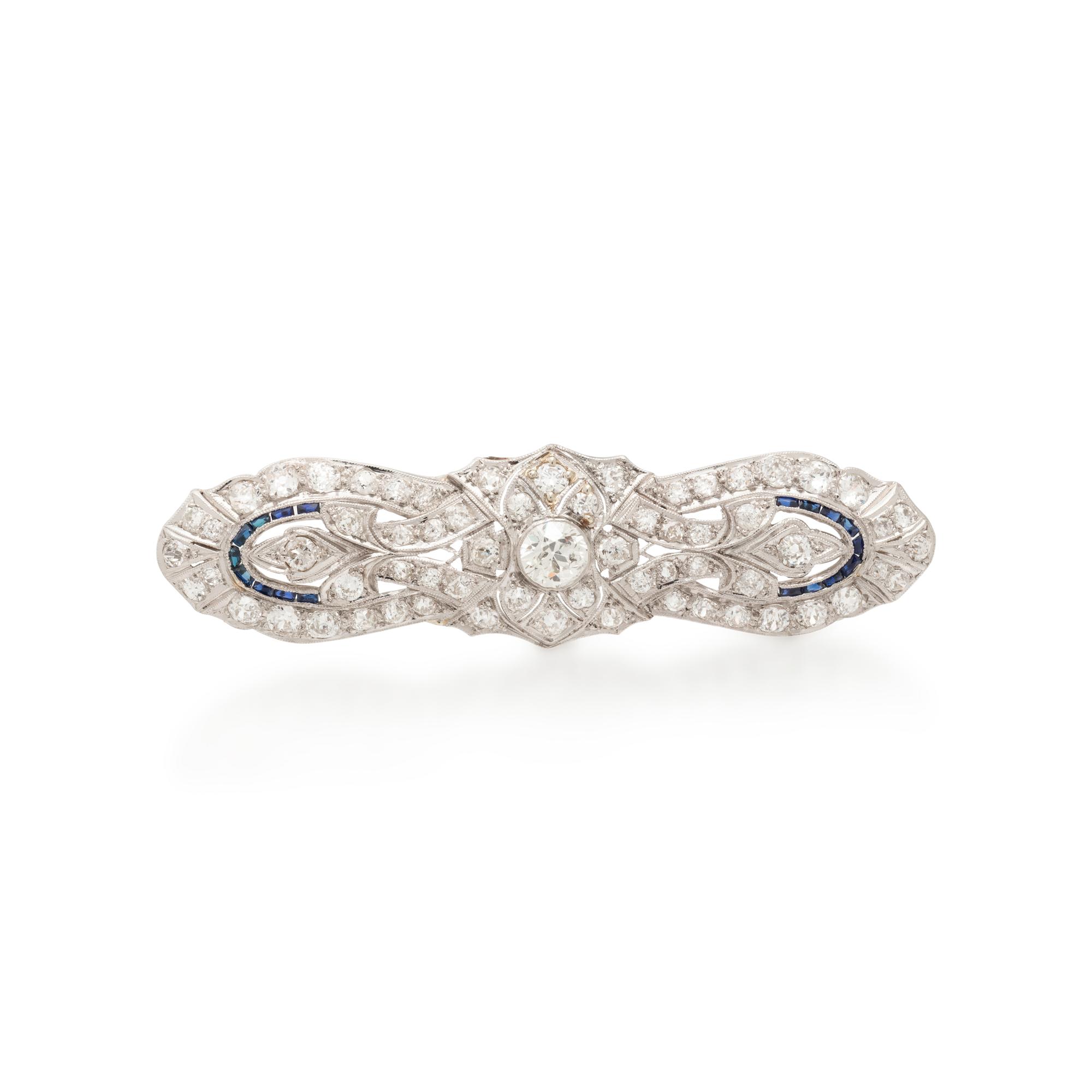 ART DECO, DIAMOND AND SYNTHETIC SAPPHIRE BROOCH