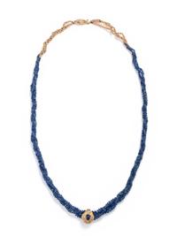 YELLOW GOLD, SAPPHIRE AND DIAMOND BEAD NECKLACE