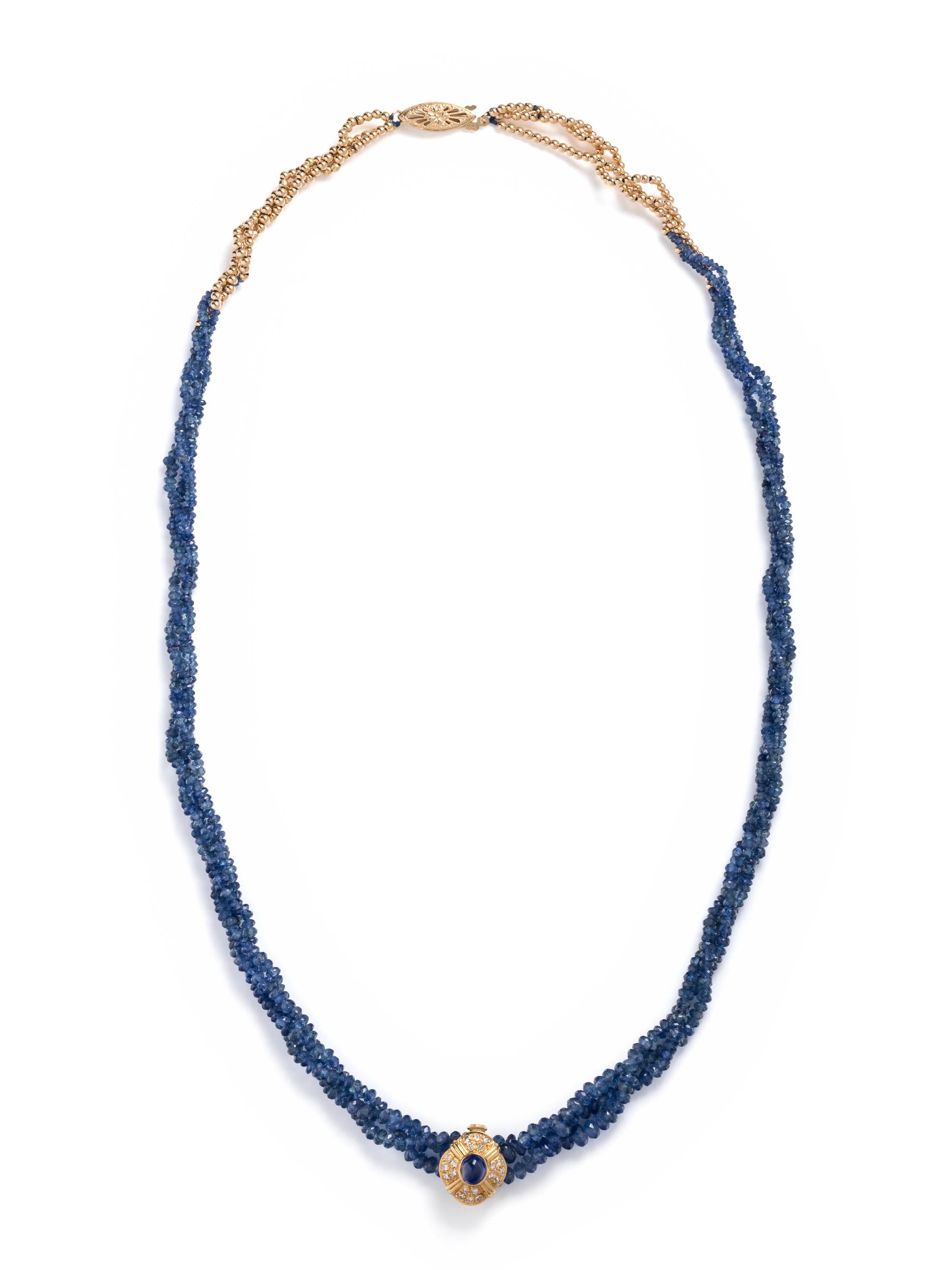 YELLOW GOLD, SAPPHIRE AND DIAMOND BEAD NECKLACE