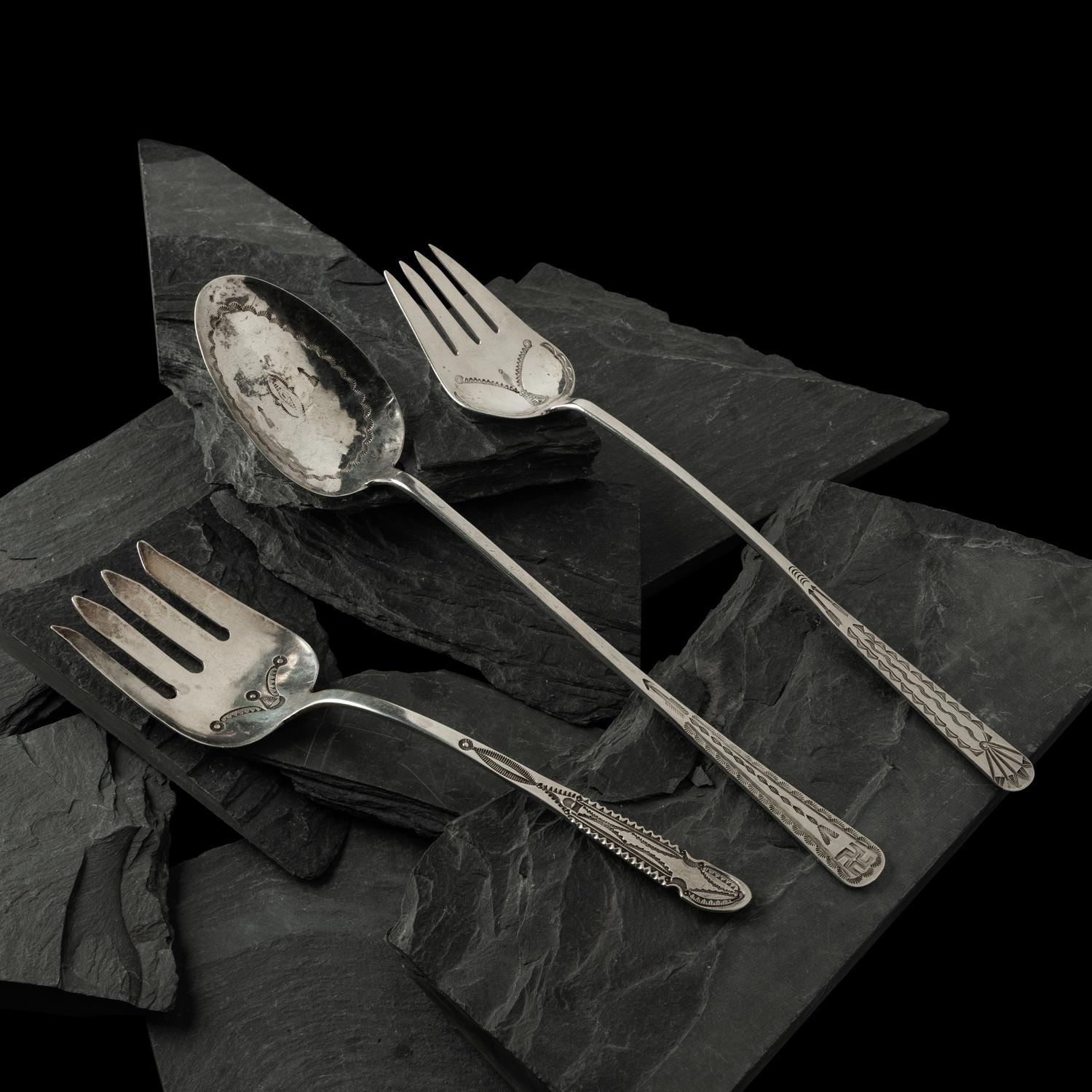Navajo Stamped Silver Service Ware