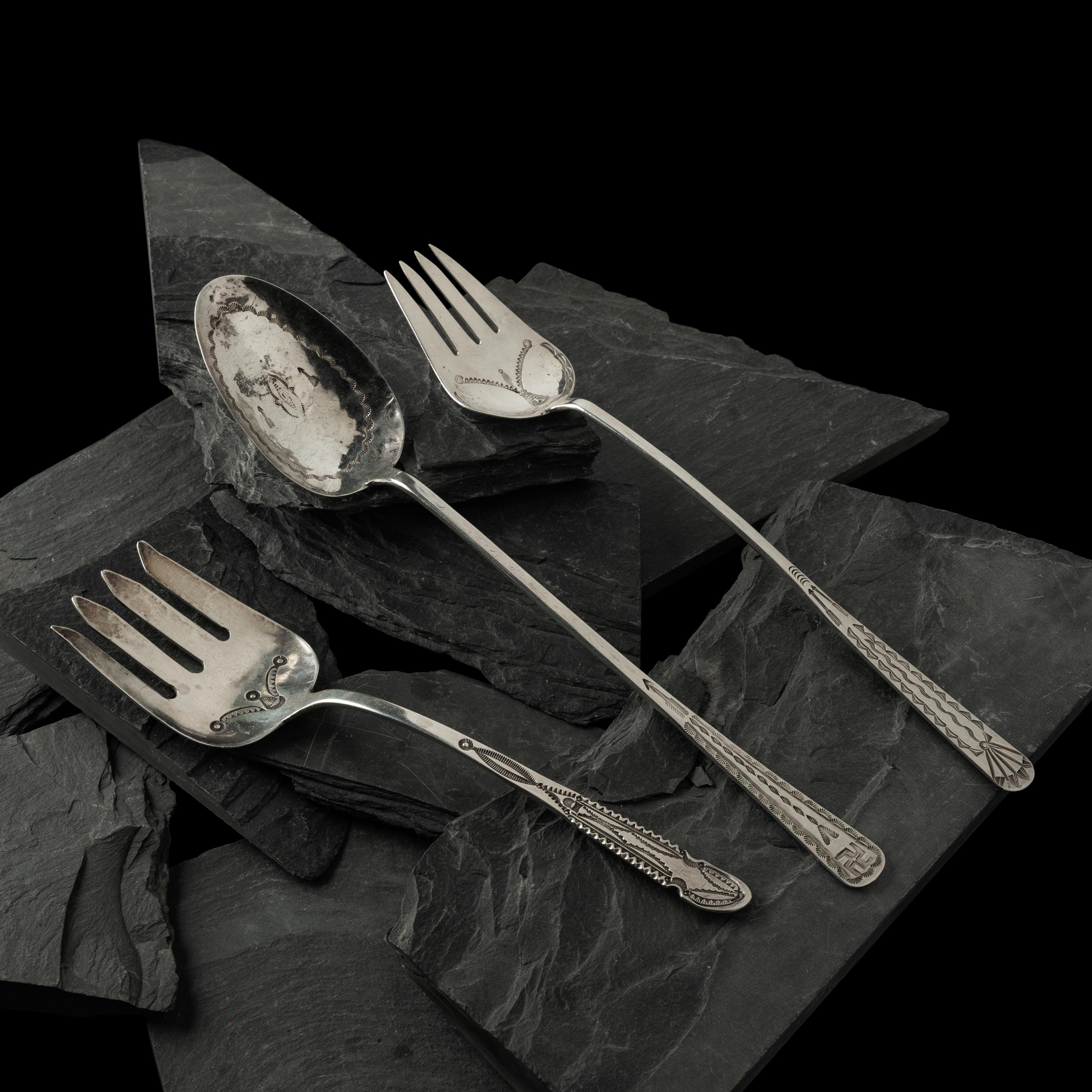 Navajo Stamped Silver Service Ware