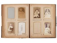 [EARLY PHOTOGRAPHY]. A collection of CDVs, cabinet cards, and real photo postcards, highlighted by a view of Seth Kinman's chair, an occupational view of women at work, views of young men prior to enlisting in the Civil War, and portraiture.