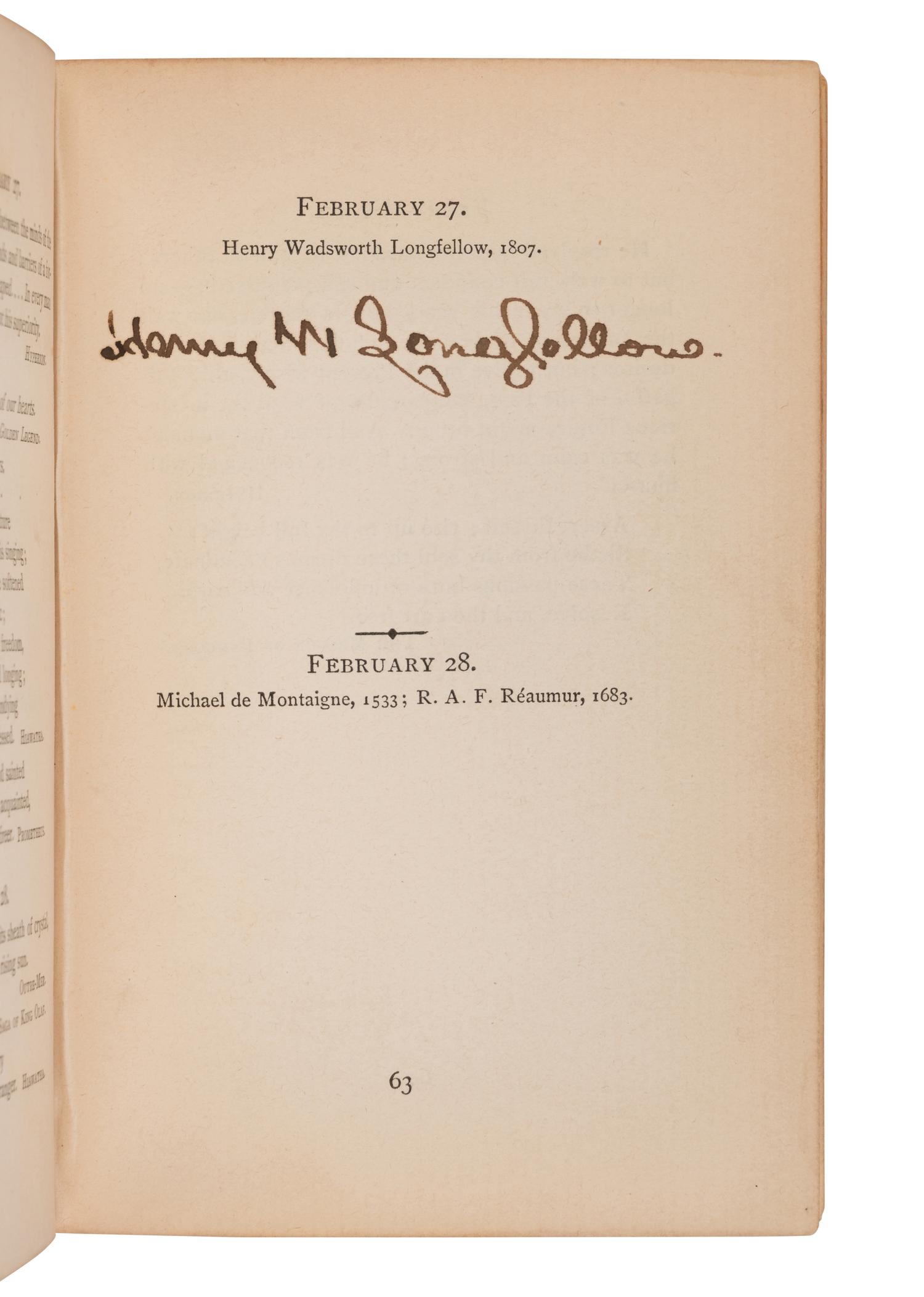 LONGFELLOW, Henry Wadsworth (1808-1882). The Longfellow Birthday-Book . Boston: Houghton Mifflin, 1881.