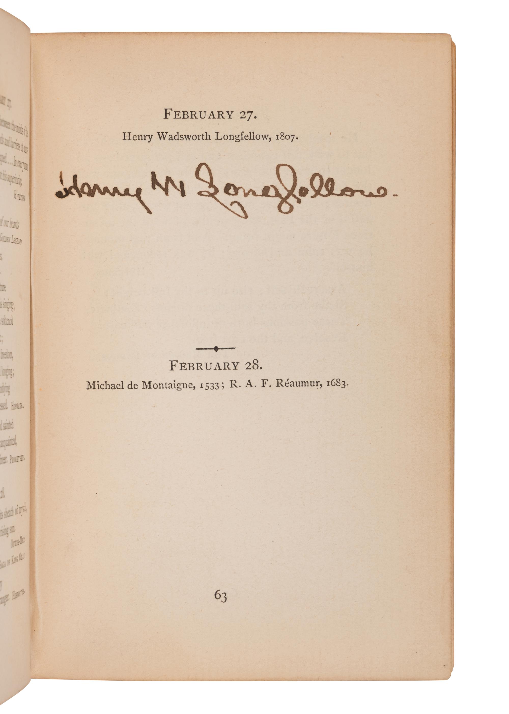 LONGFELLOW, Henry Wadsworth (1808-1882). The Longfellow Birthday-Book . Boston: Houghton Mifflin, 1881.