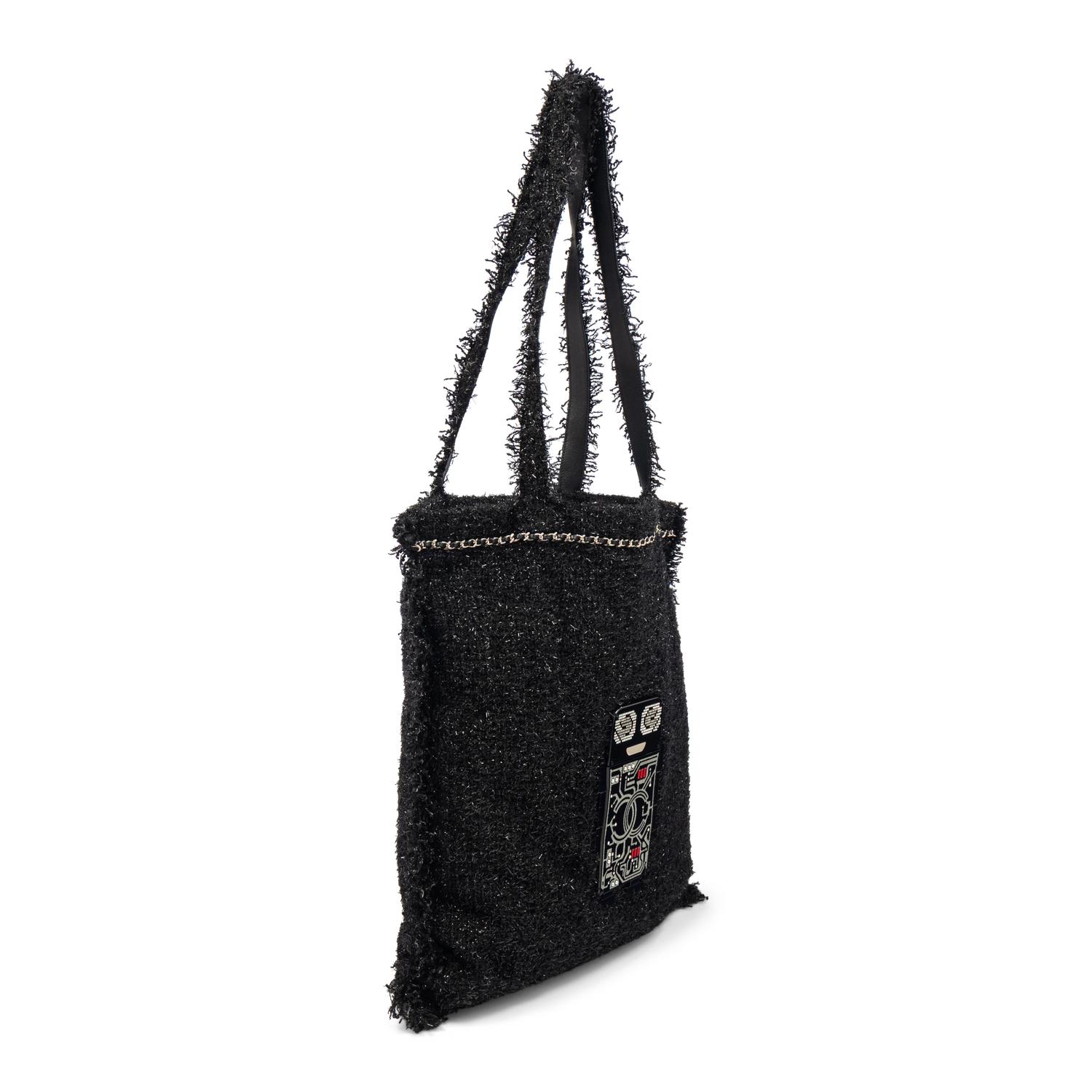 CHANEL, BLACK EYELASH TWEED TOTE BAG
