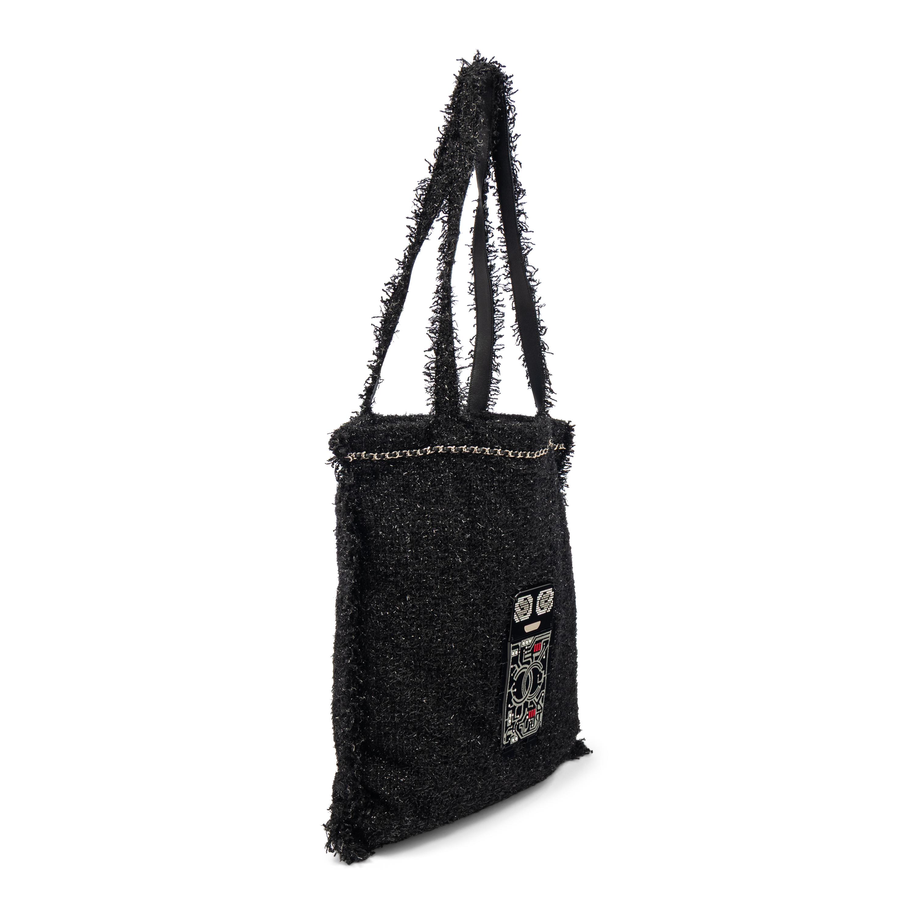 CHANEL, BLACK EYELASH TWEED TOTE BAG