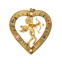 An 18 Karat Yellow Gold and Multi Gemstone Cupid Heart Pendant, Cherny, 10.40 dwts.