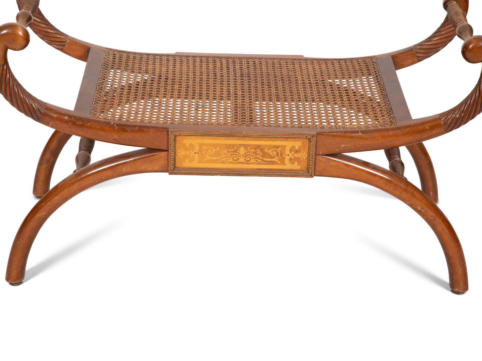 A Regency Style Mahogany and Marquetry Curule Bench