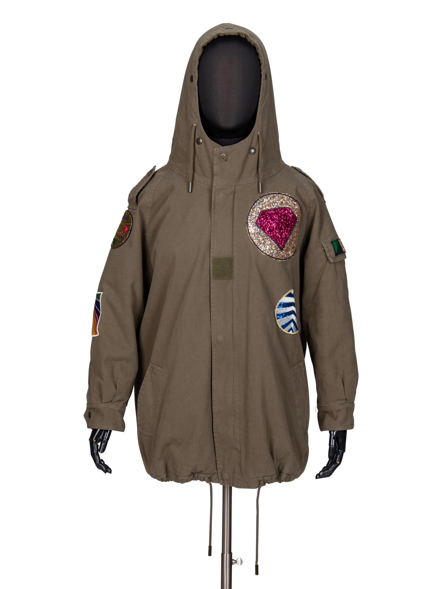 SAINT LAURENT, HOODED PARKA WITH PATCHES