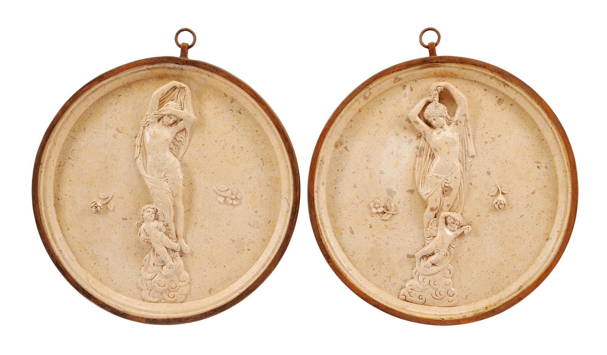 A Pair of Italian Iron Mounted Composite Plaques