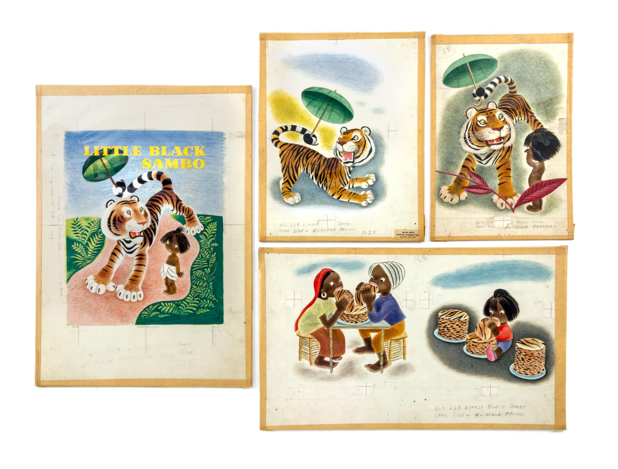 (ILLUSTRATION ART) TENGGREN, GUSTAVE. Original artwork for Little Black Sambo. Includes cover and 4 interior illustrations.