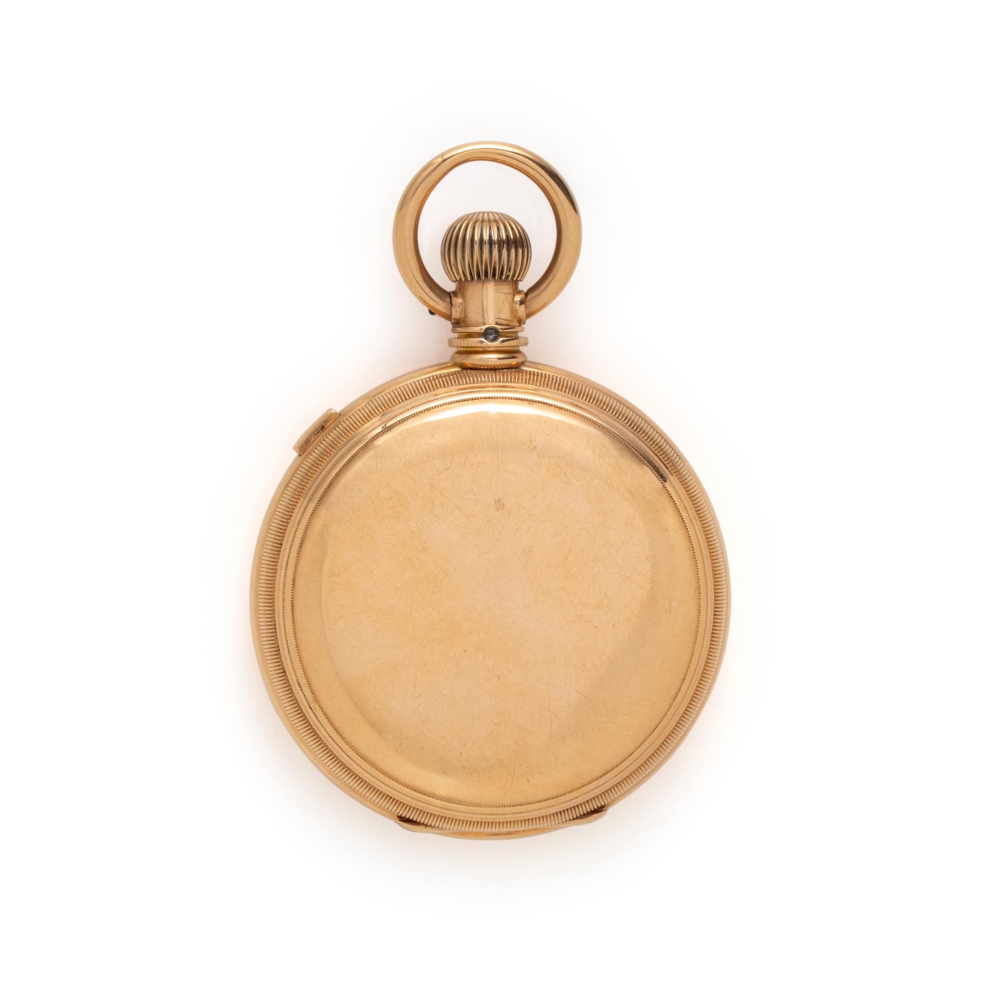 AMERICAN WATCH CO., 18K YELLOW GOLD HUNTER CASE CHRONOGRAPH POCKET WATCH