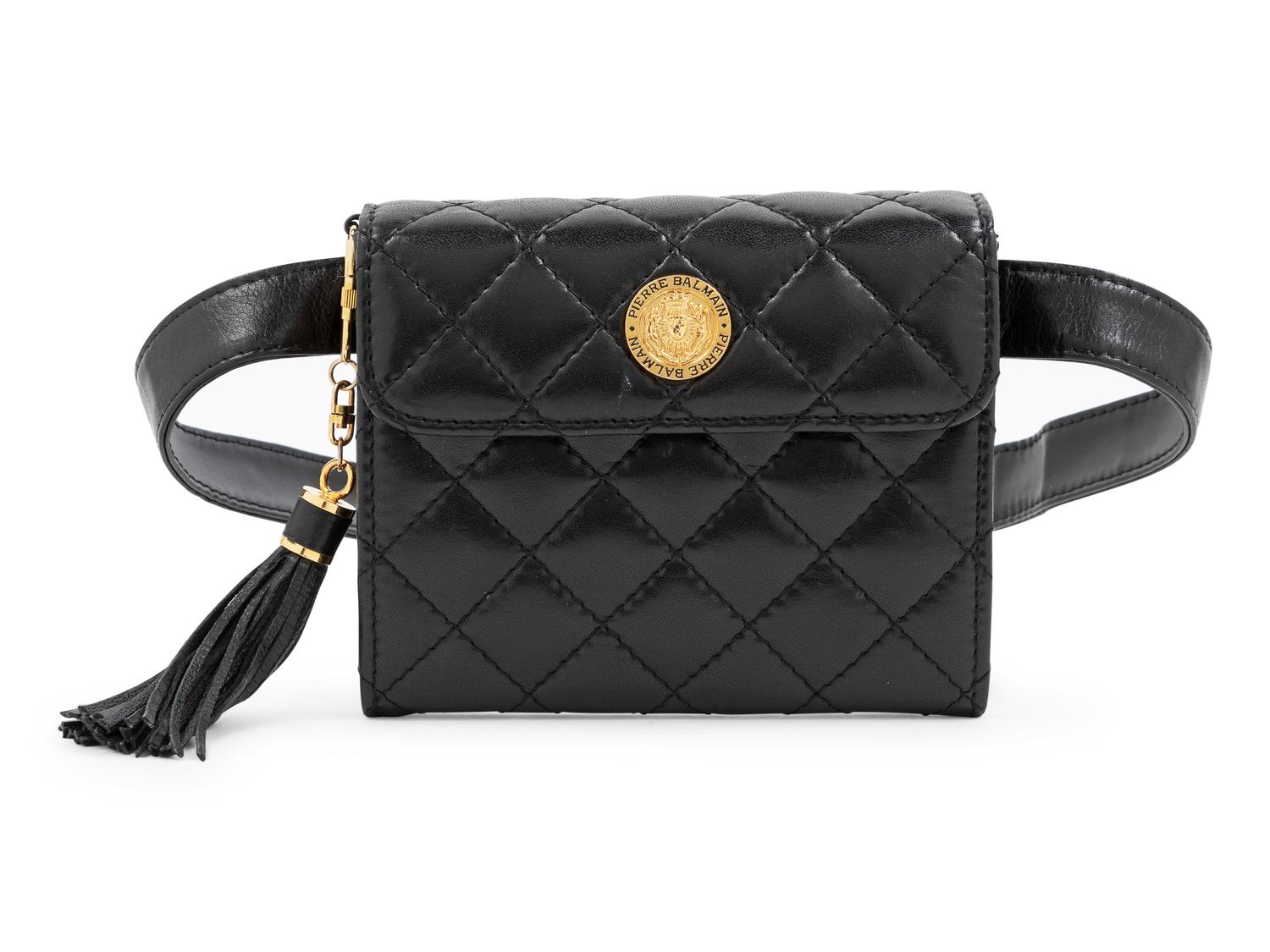 Balmain Black Leather Belt Bag, 1980-90s