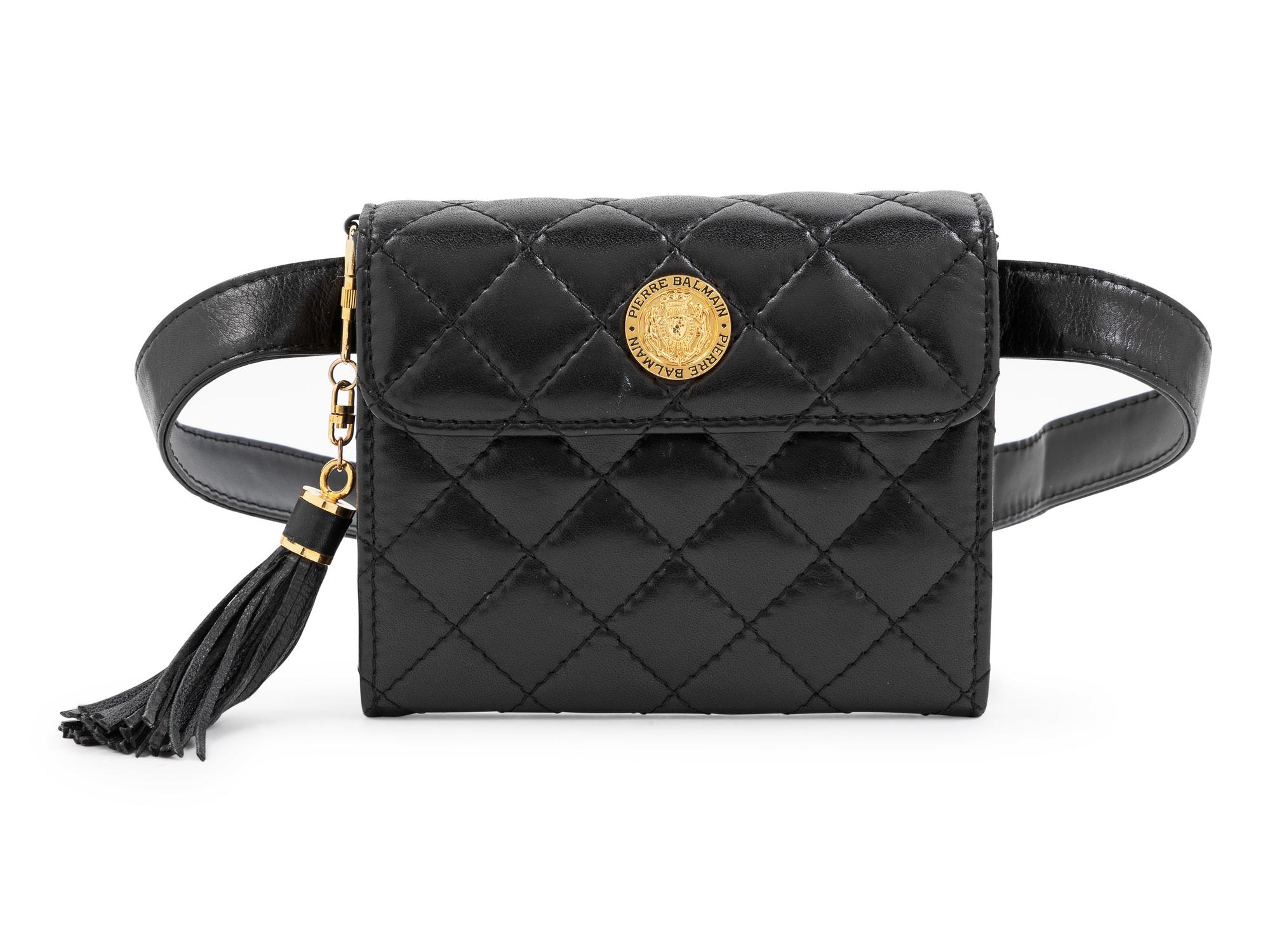Balmain Black Leather Belt Bag, 1980-90s