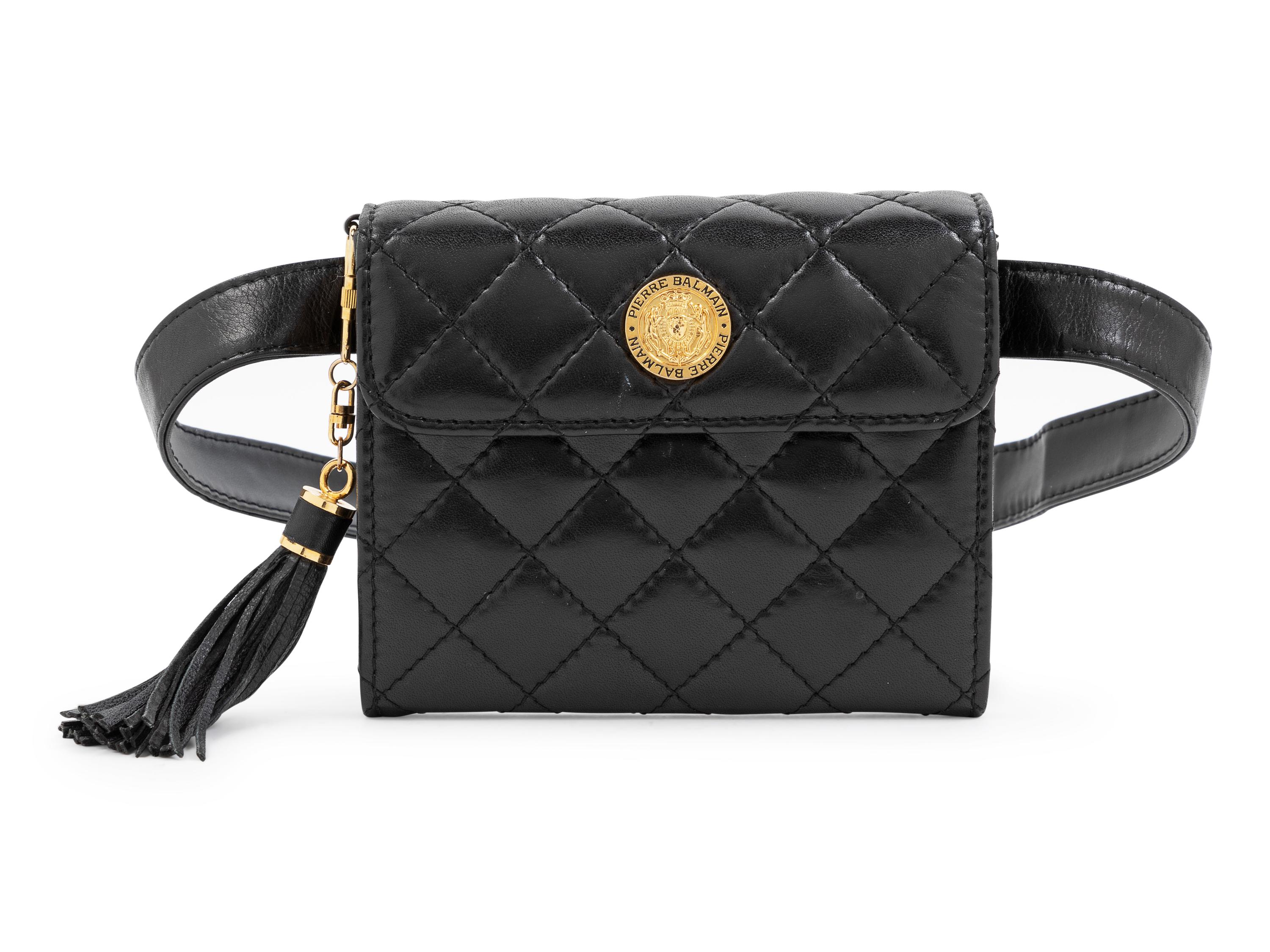 Balmain Black Leather Belt Bag, 1980-90s