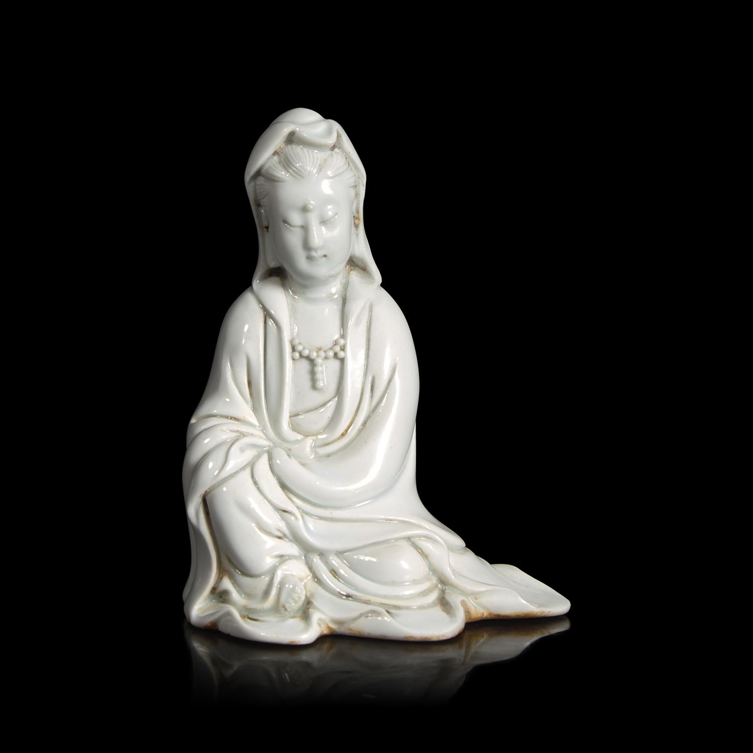 A Small Chinese Porcelain Figure of Guanyin, Qing Dynasty — 清 德化白瓷觀音坐像