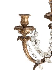 A Pair of Continental Gilt Bronze and Glass Five-Light Sconces