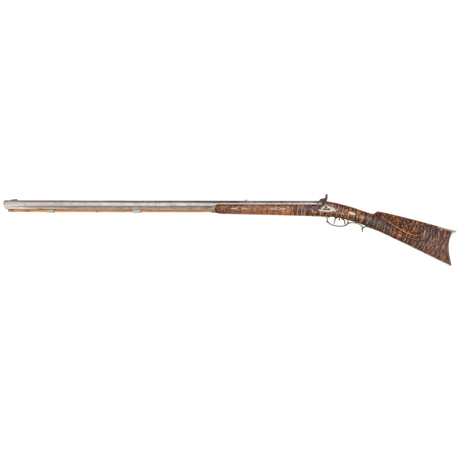 Fancy Engraved German Silver Mounted Half Stock Percussion Rifle by Tryon