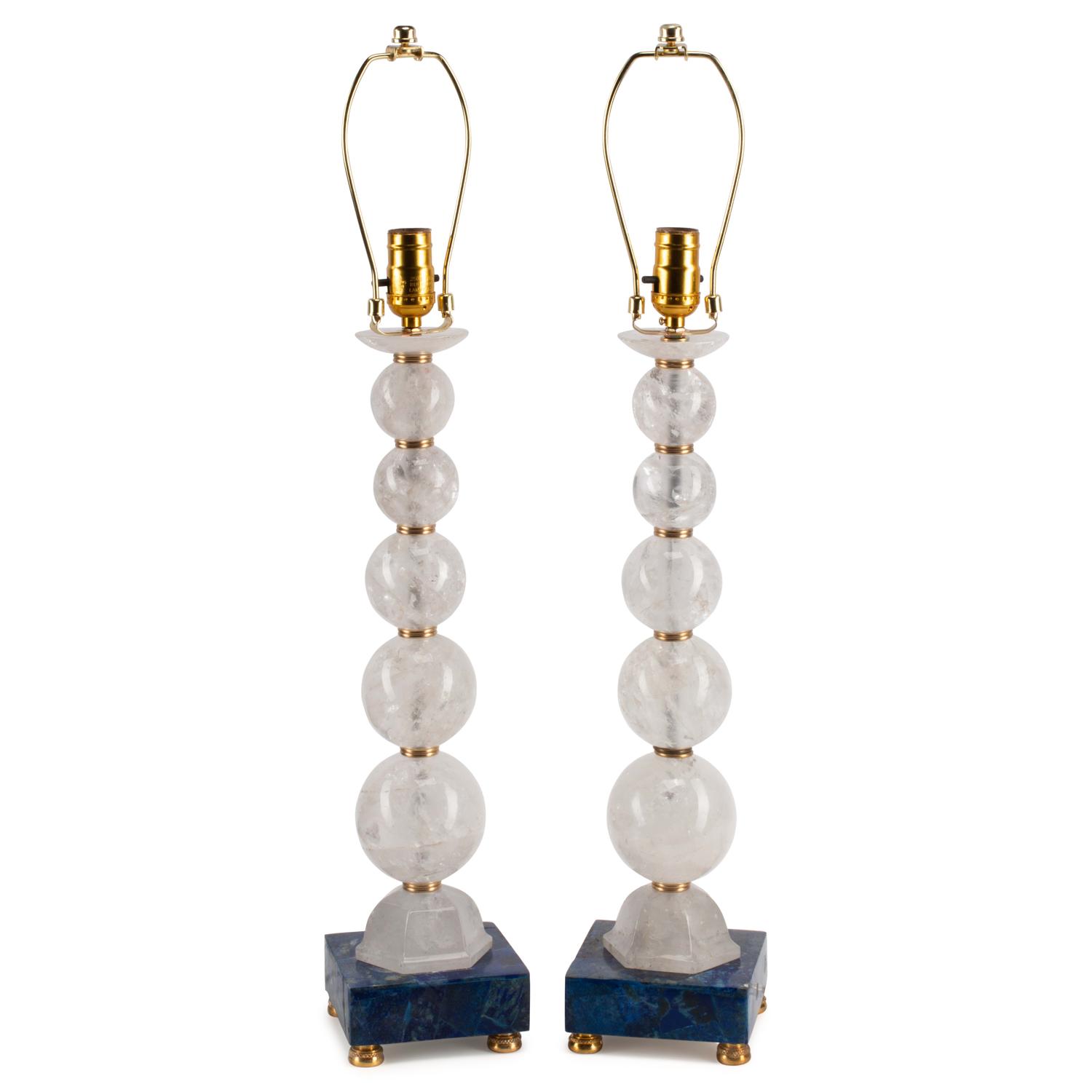 A Pair of Rock Crystal and Lapis Lazuli Table Lamps