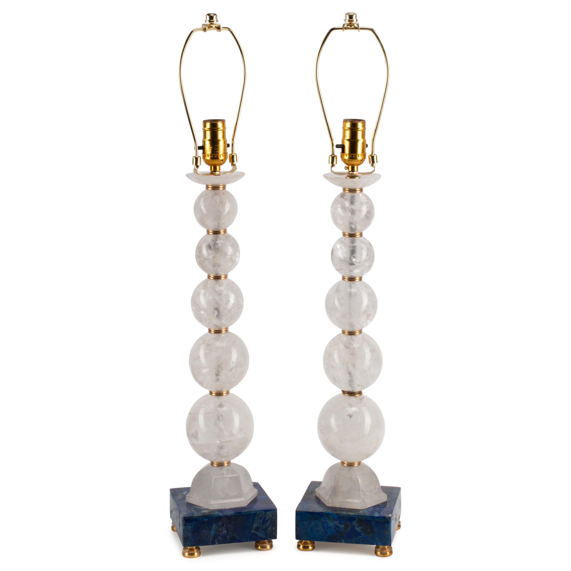 A Pair of Rock Crystal and Lapis Lazuli Table Lamps