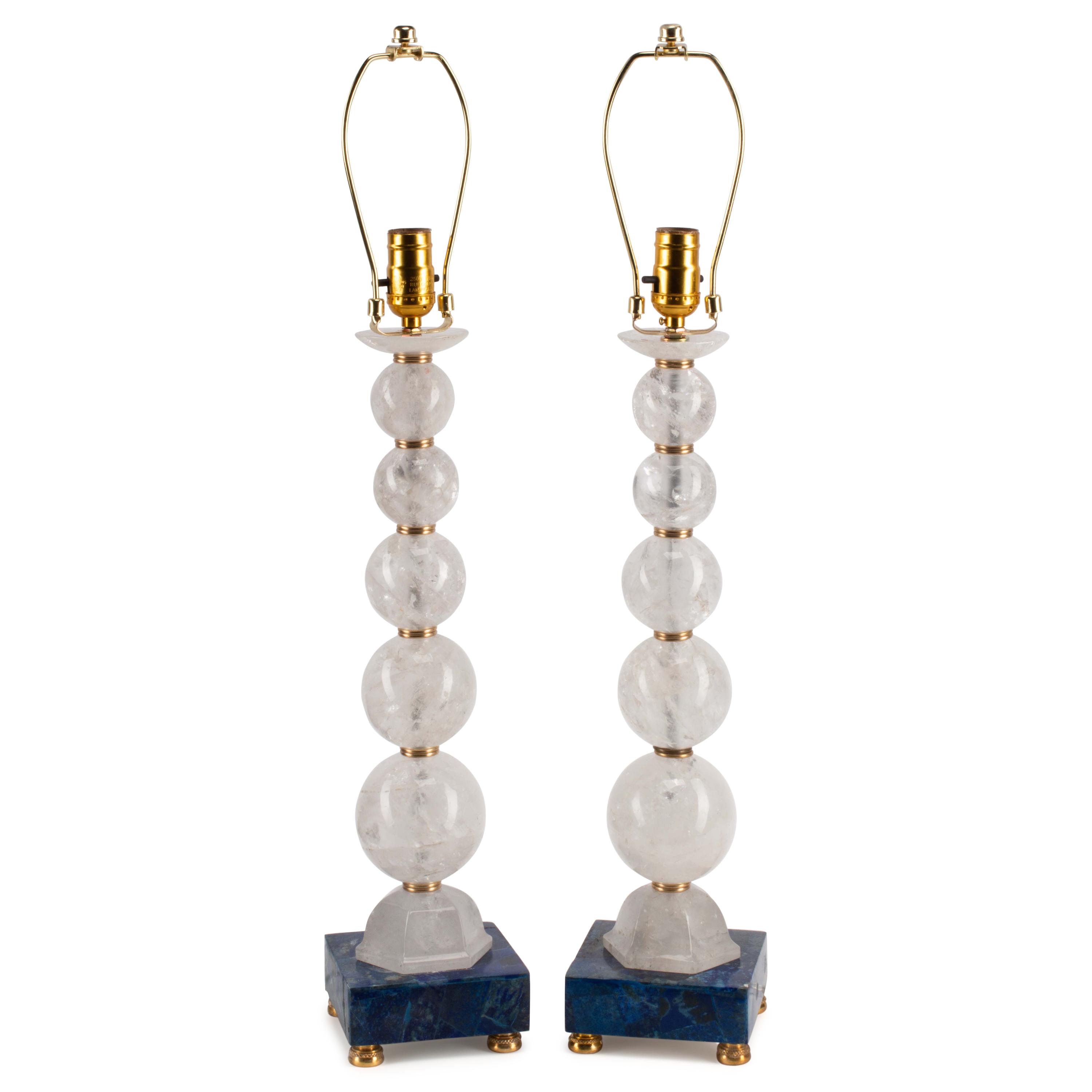 A Pair of Rock Crystal and Lapis Lazuli Table Lamps