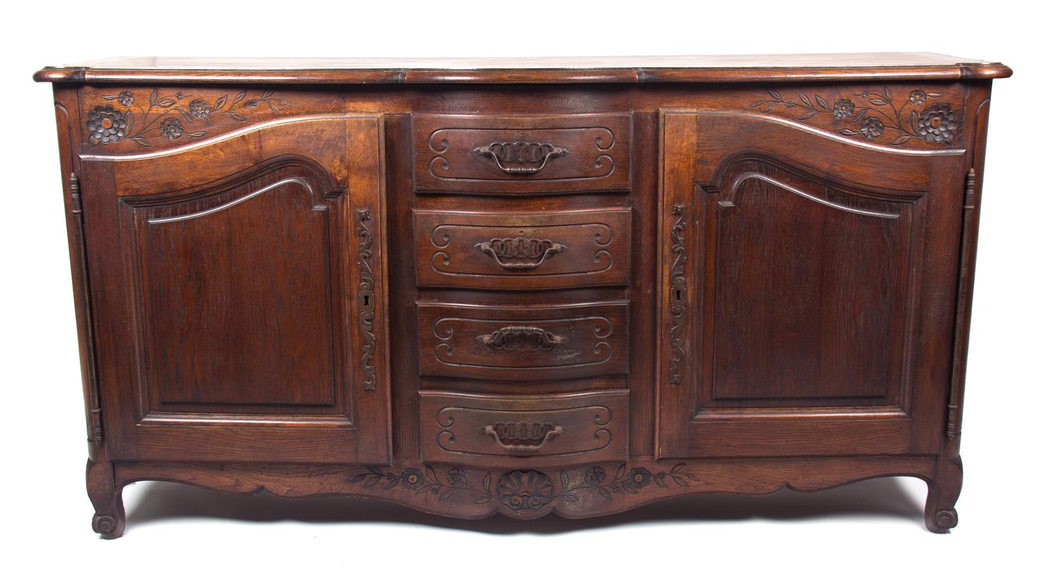 A Louis XV Provincial Style Oak Server Height 42 x width 79 x depth 21 inches. — 19TH CENTURY