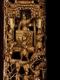 A Pair of Chinese Gilt and Red Lacquered Wood Panels