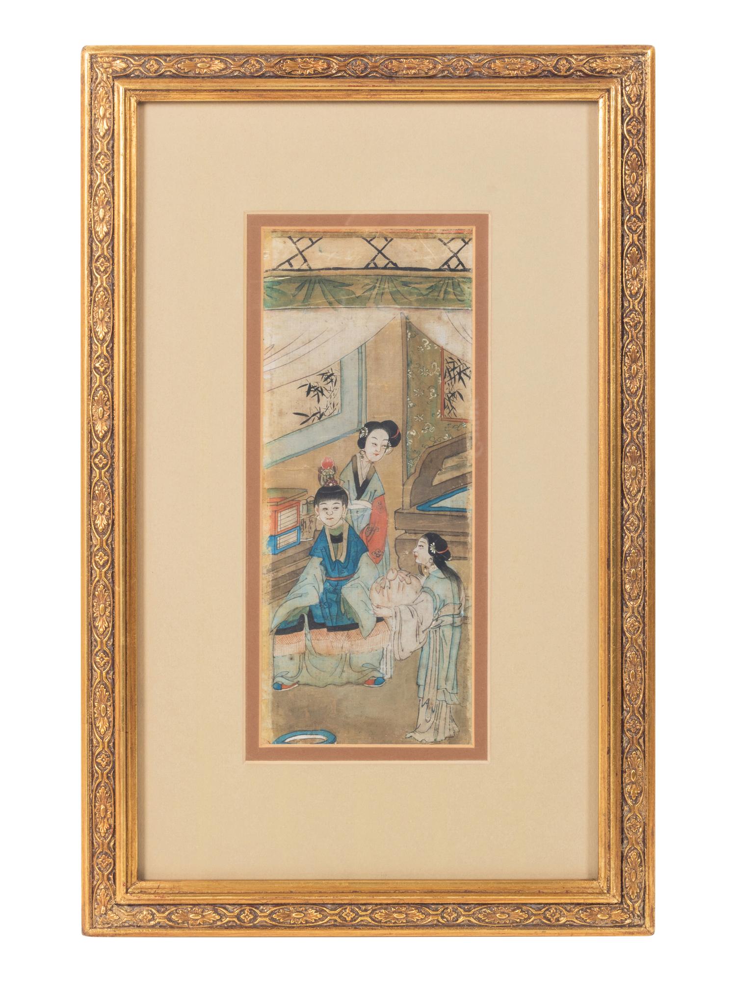 A Set of Three Chinese Silk Paintings