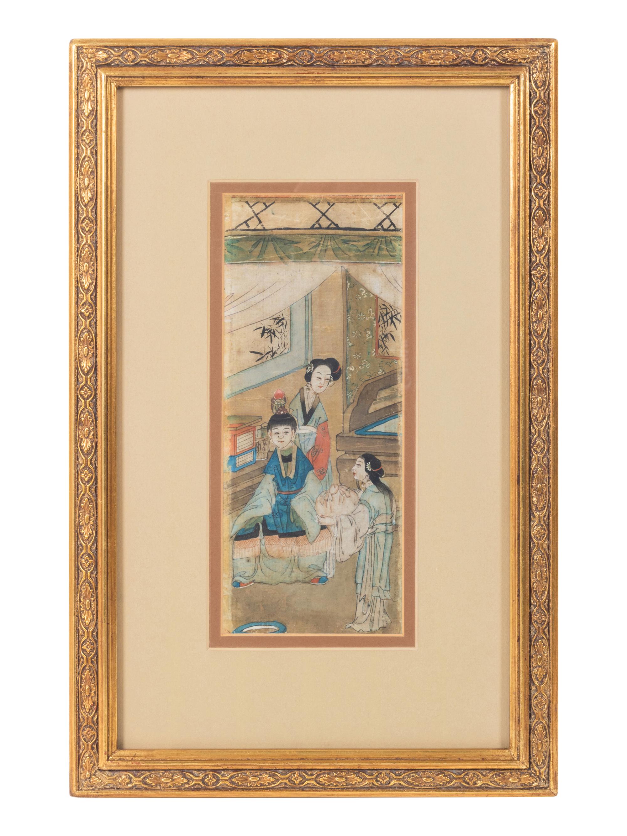 A Set of Three Chinese Silk Paintings