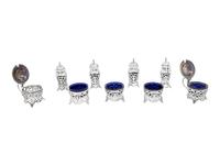 A Collection of Nine Canadian Silver and Cobalt Glass Table Articles