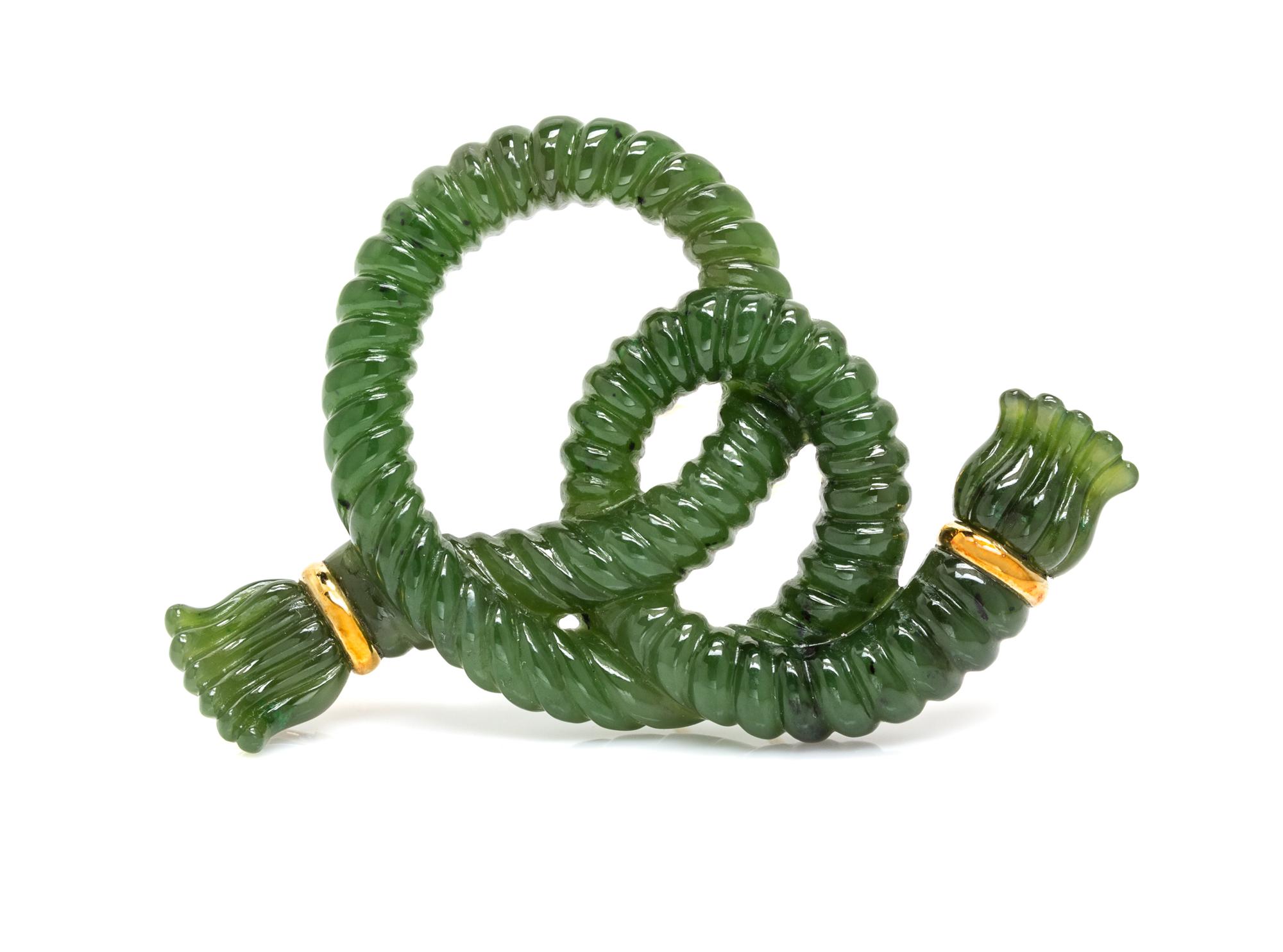 An 18 Karat Yellow Gold and Nephrite Jade Brooch, Angela Cummings, 24.60 dwts.