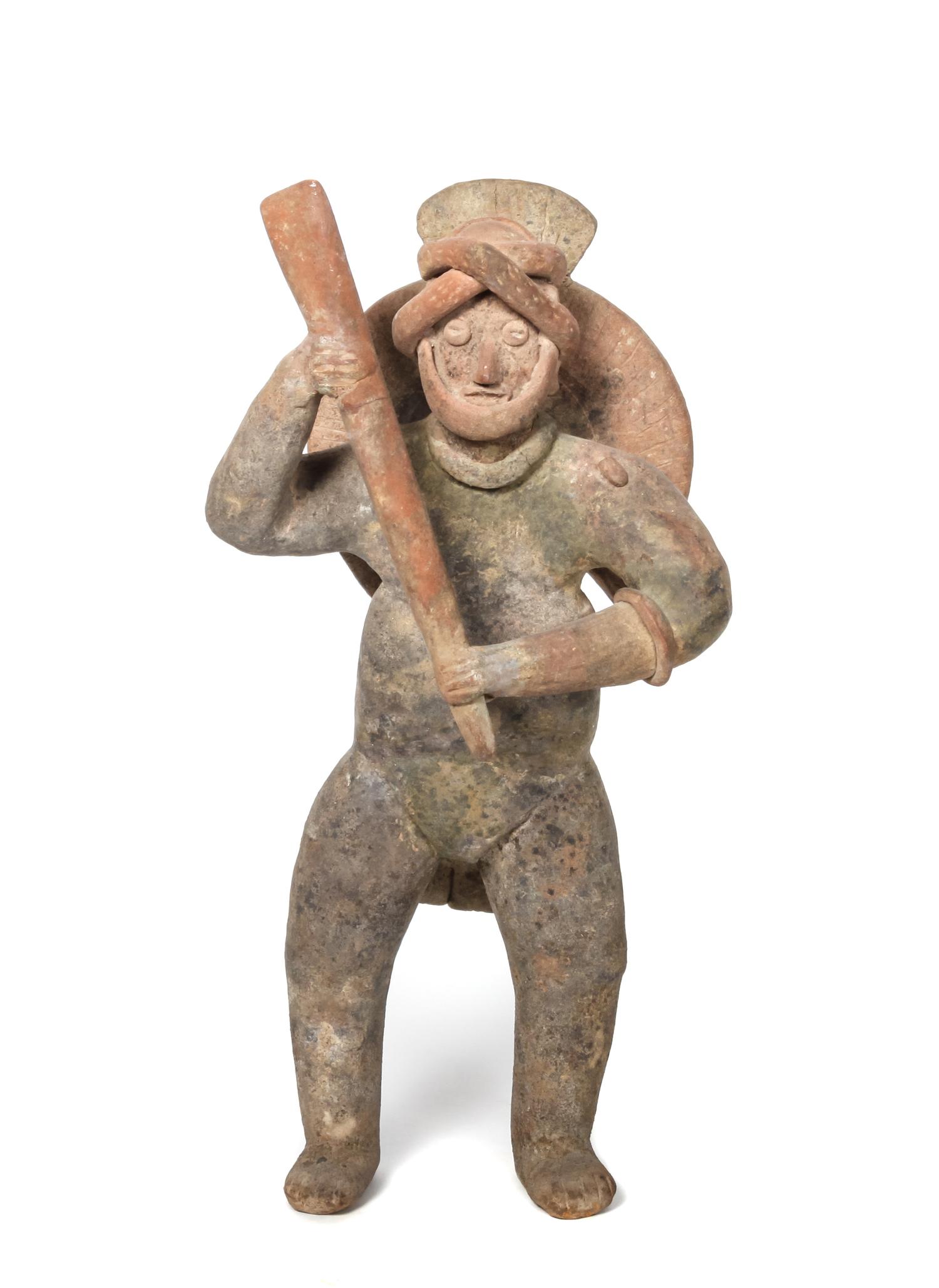 Colima Standing Figure with Long Staff or Bat Height 13 x width 7 1/2 x depth 5 inches