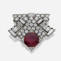 An Art Deco ruby, diamond, and platinum dress clip, Cartier London