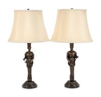 A Pair of Neoclassical Style Bronzed Plaster Herm Lamps
