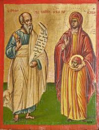 A Greek Icon of Prophet Elisseus and Saint Paraskeve, dated, "1881"