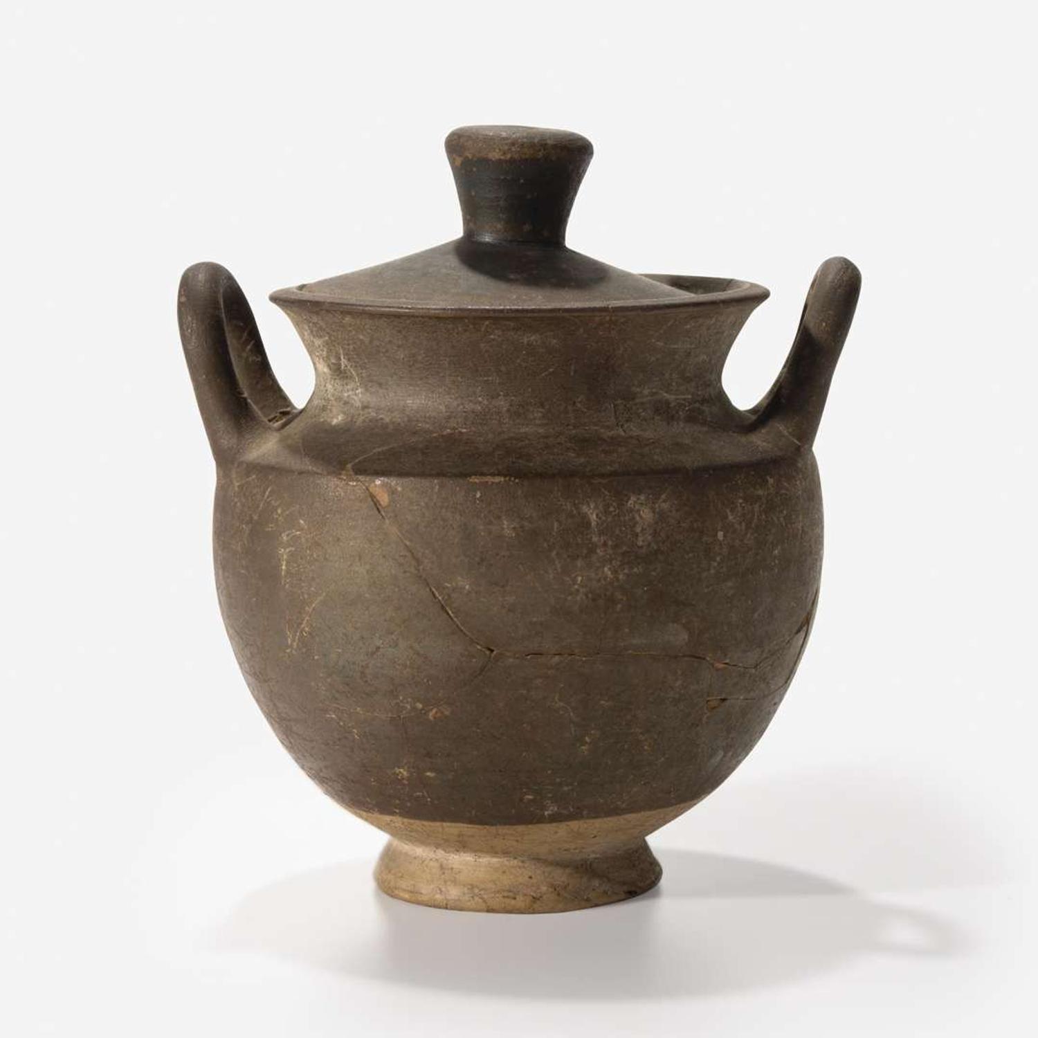 An Ancient Etruscan Blackware Lidded Urn