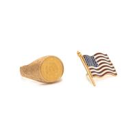 YELLOW GOLD AND ENAMEL AMERICAN FLAG PIN AND YELLOW GOLD RING