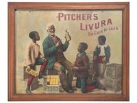 [ADVERTISING] -- [MEDICINE]. A group of 3 items highlighted by Pitcher's Livura advertisement featuring African American subjects.