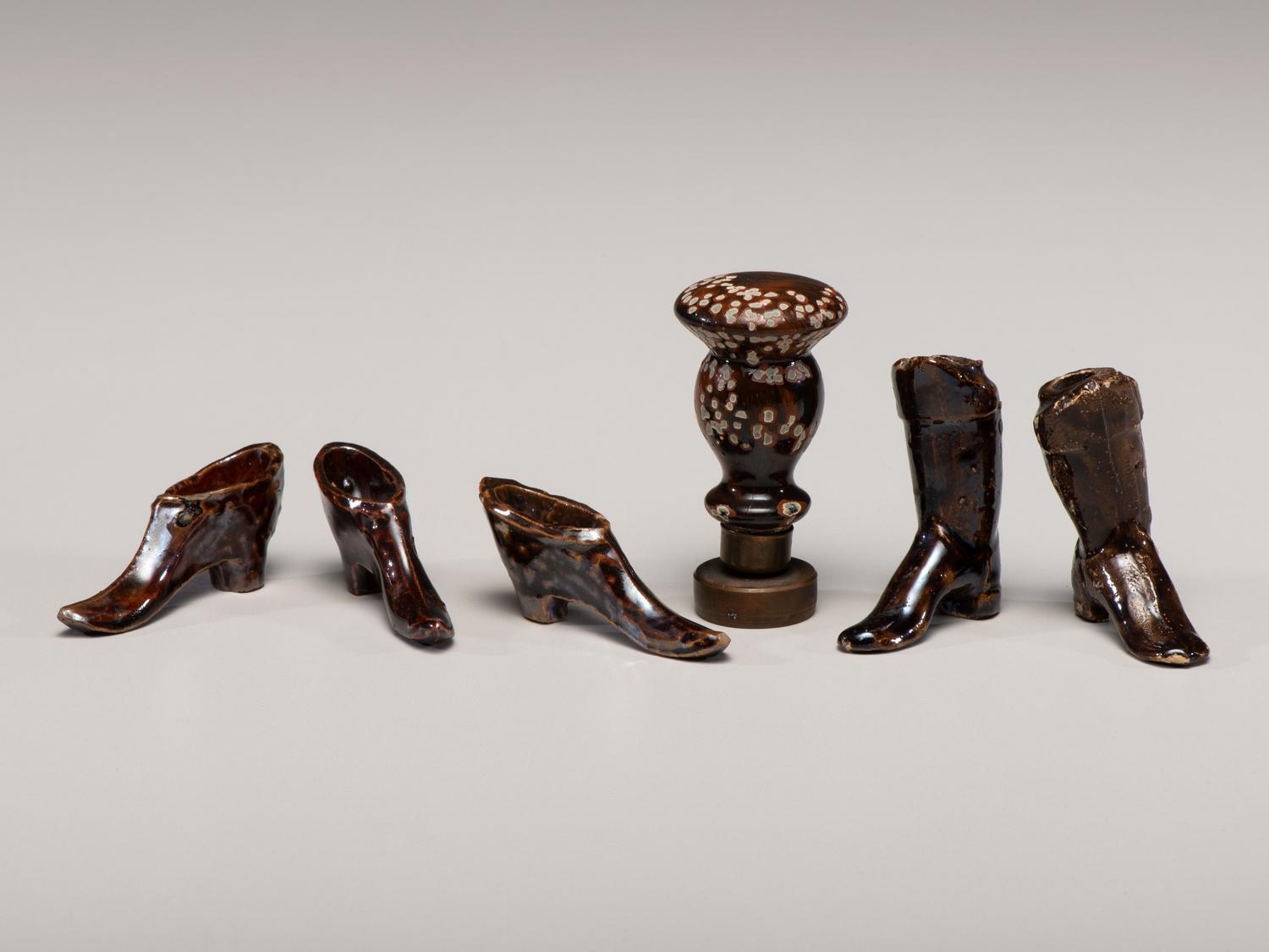 Five Rockingham Glazed Miniature Boots and Shoes