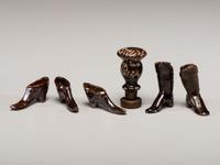 Five Rockingham Glazed Miniature Boots and Shoes