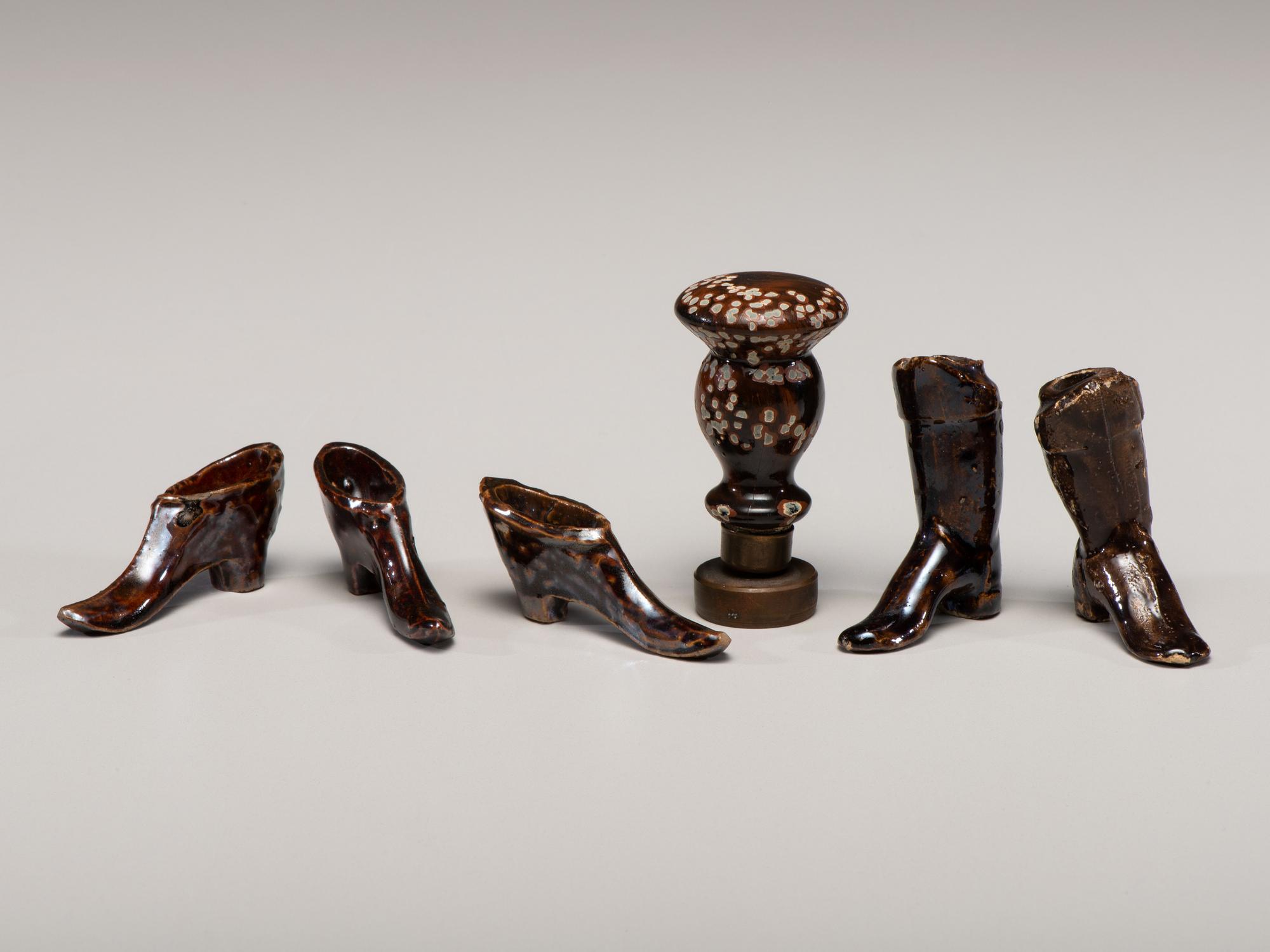 Five Rockingham Glazed Miniature Boots and Shoes