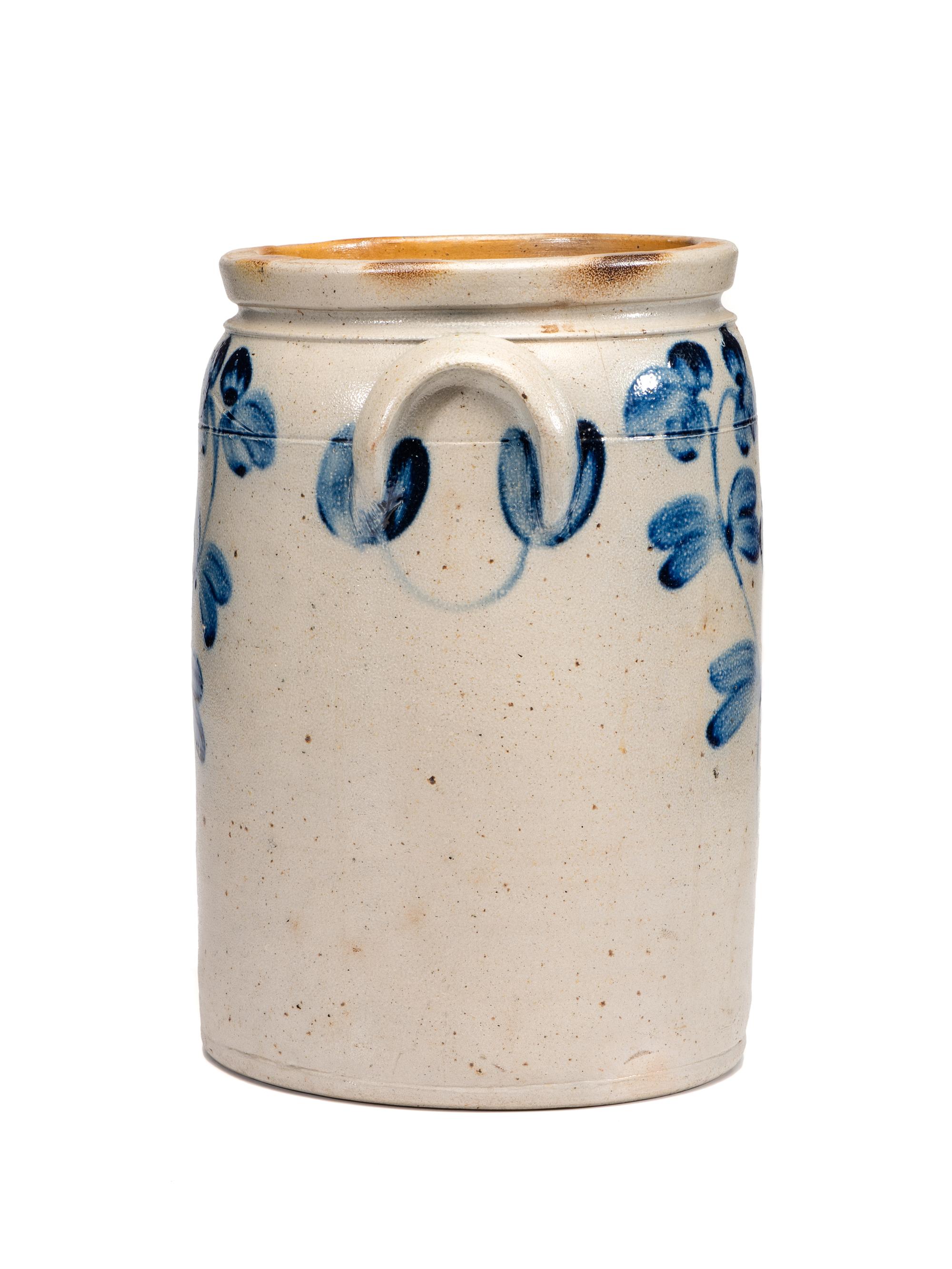 A Cobalt Decorated Stoneware Four-Gallon Crock